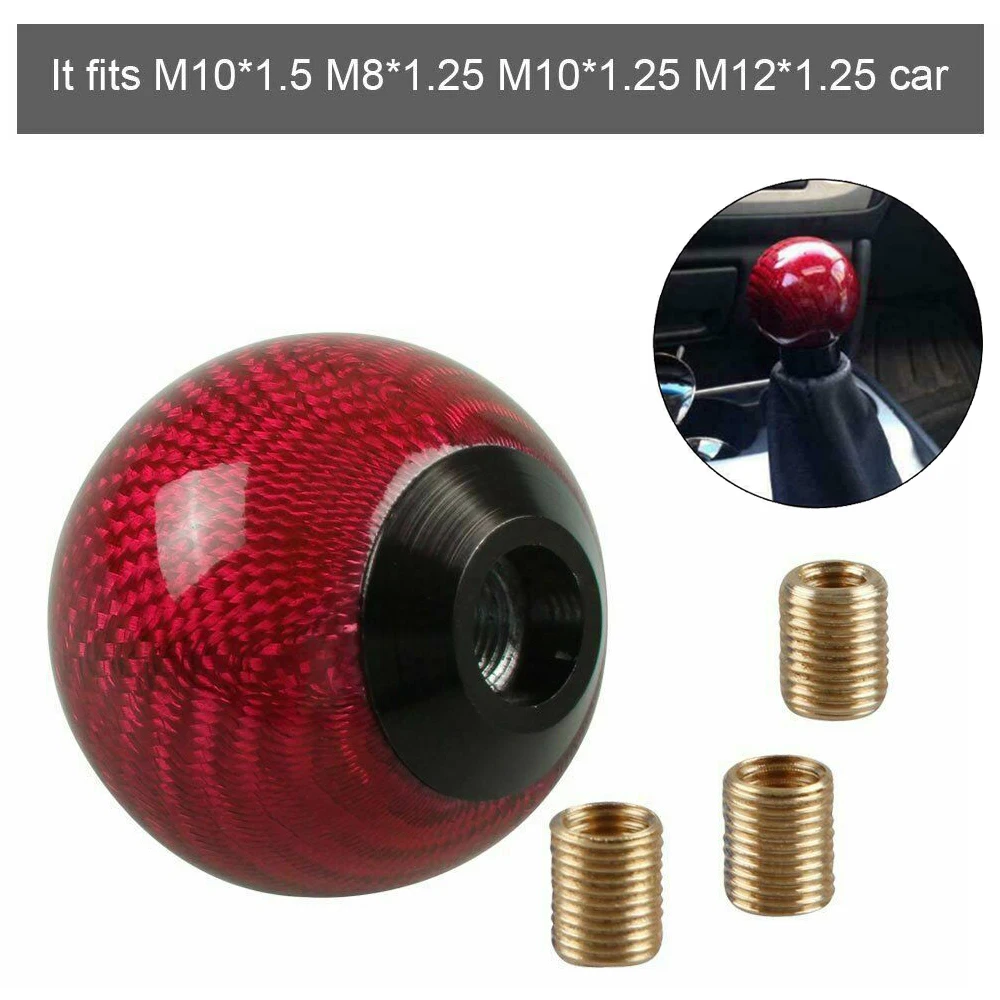 

Car Gear Shift Knob Round Ball Shape 14mm Red Carbon Fiber Universal With Adaptersfor Mitsubishi For Toyota For Scion For Nissan