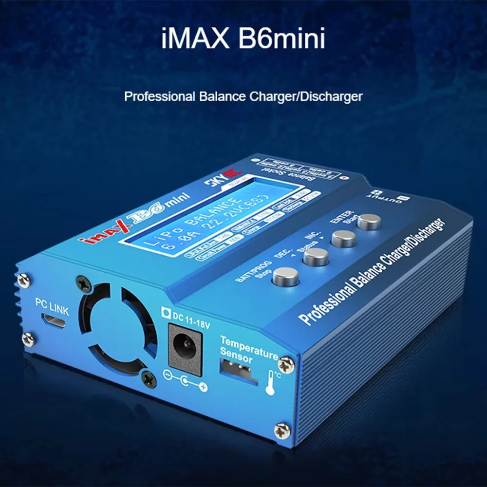 Фото Зарядное-разрядное устройство DroMaNEW SKYRC IMAX B6MINI для балансировки аккумуляторов 11-18В LiPo LiHV LiFe Lilon 6A 60W со встроенным охлаждающим вентилятором и адаптером питания. №3