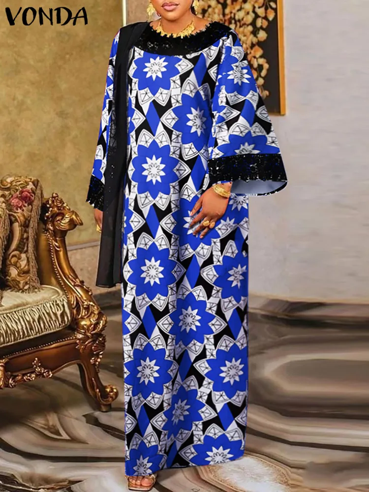 

Модное женское осеннее платье VONDA большого размера, повседневное богемное платье с длинным рукавом, сарафан с цветочным принтом, вечерние М...