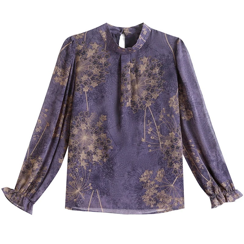 Женская шифоновая блузка с длинным рукавом и воротником-стойкой