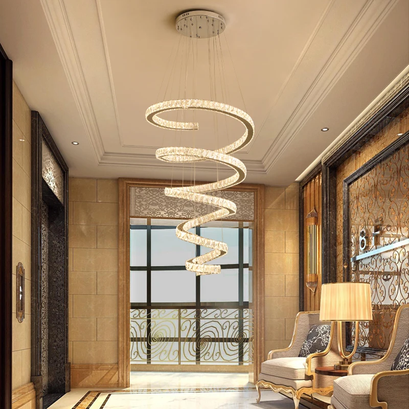 

LED Crystal Staircase Chandelier Modern Creative Design Indoor Lighting Round Home Decor Lamp Luxury Spiral Living Room Lustre