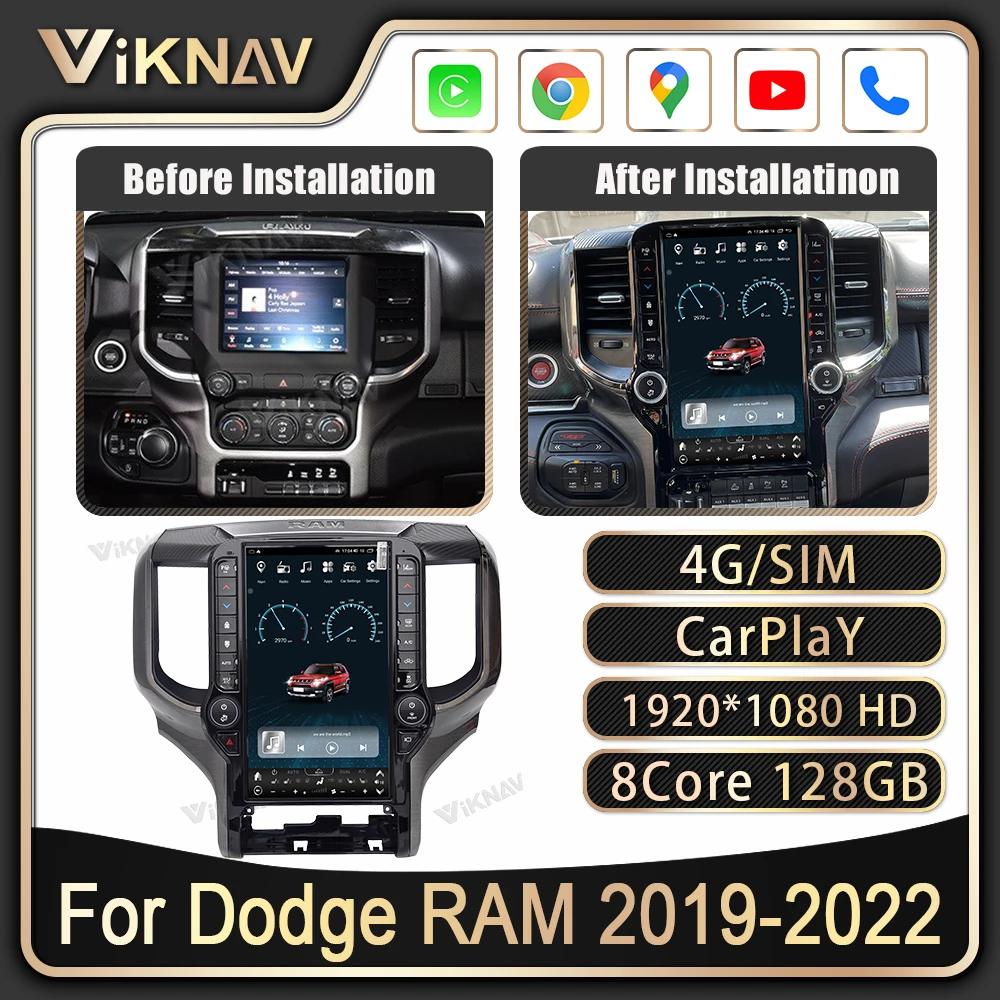 

Автомагнитола на Android для Dodge Ram 2019-2022, вертикальный экран, GPS-навигация, ЖК-дисплей, экран, мультимедийный видеоплеер, 128 ГБ