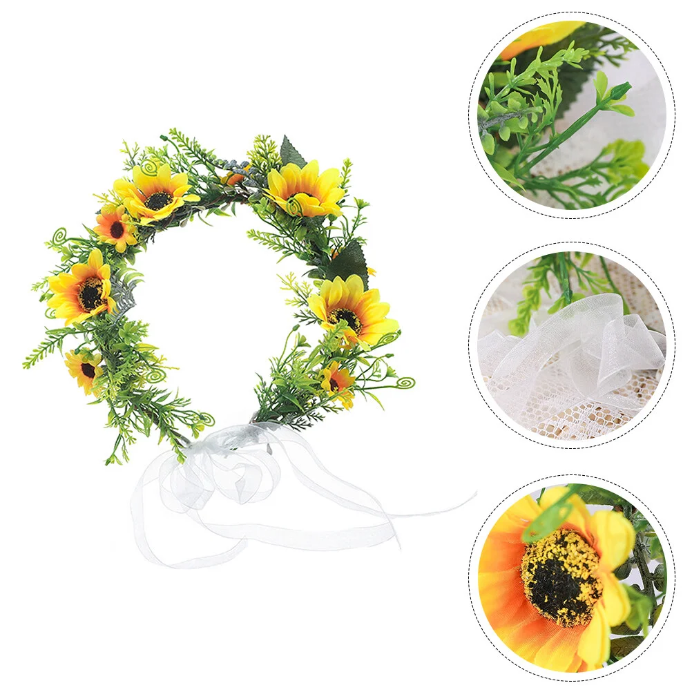 

Sunflower Garland Wedding Headdress Women's Bohemian Clothes Hair Accessories Wreath Ornament Bride Ring