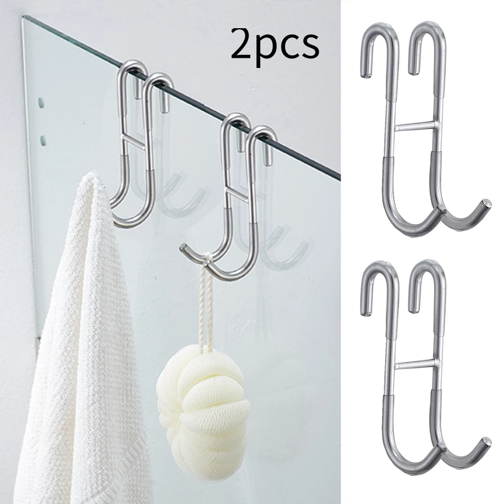 

2pcs Kitchen Bathroom Home Modern Clothes Door Hook Brush Key Shower Matte Punch Free Towel Holder S Shaped Stainless Steel