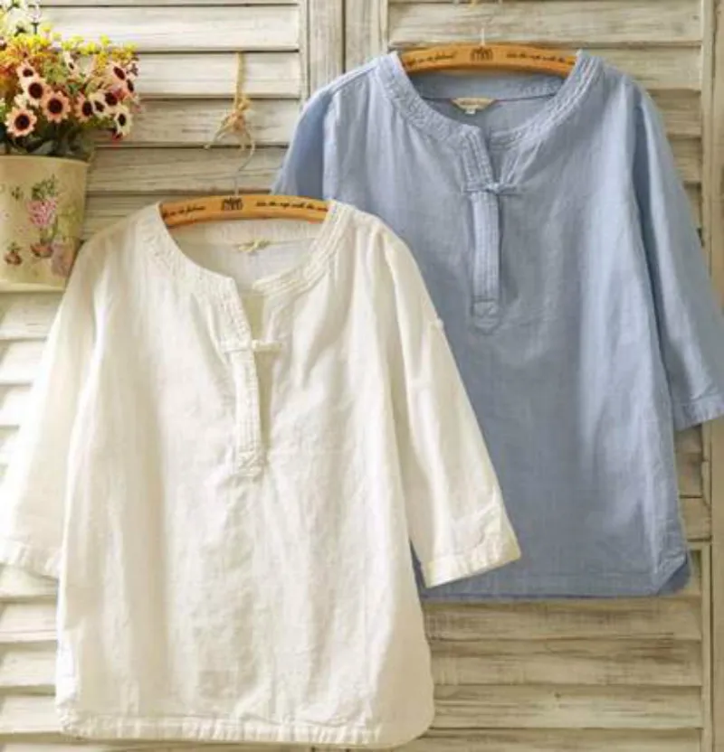 

T-Shirts Loose Indie Folk Three Quarter Button Tees Spring Summer 2022 Regular Tops Solid Fashion Harajuku Shirt Women Clothing