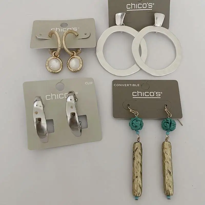 

CHICO'S GOLD/SILVER TONE RESIN EARRINGS LOT(4 PCS)