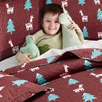 kids quilt set twin size blue 3 piece alpaca pine tree bedcover animal cartoon printed bedding set reversible lightweight quilt