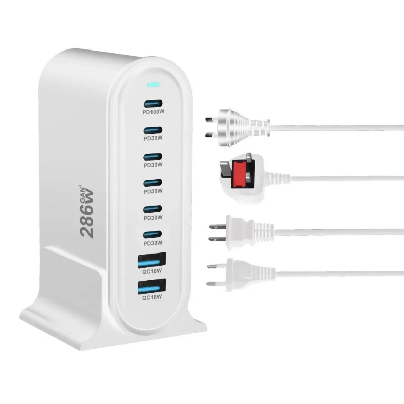 286 Вт Настольное зарядное устройство GaN 8-портовое USB Type C PD Fast Charge 3.0 100 PPS Быстрое