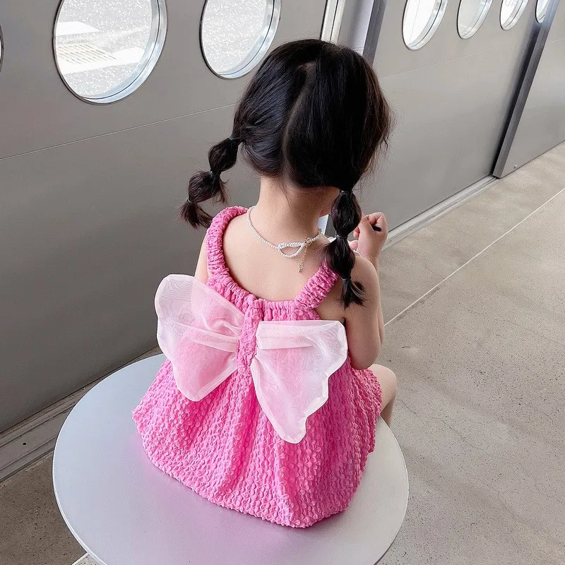 

Girls' Little Bee Bow Strap Dress New Fashionable Mini Princess Dress Children's Wear