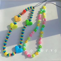 resin colorful stripes beads heart pentagram exquisite geometric bracelet lanyard mobile phone chain female jewelry accessories