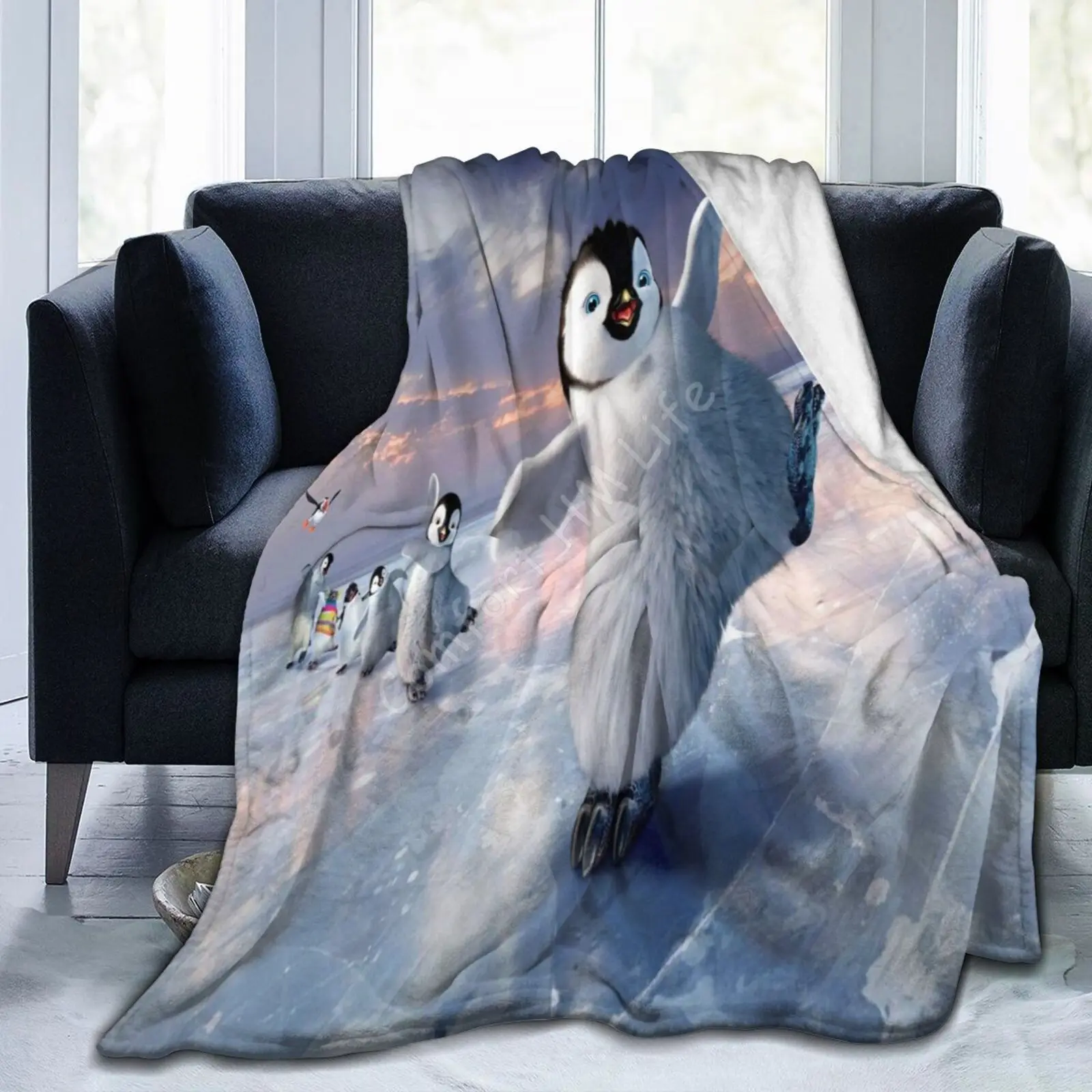 Sevimli penguenler 3D baskı battaniye hafif yumuşak sıcak pazen polar şal battaniye yatak kanepe kanepe ev ofis seyahat uçak