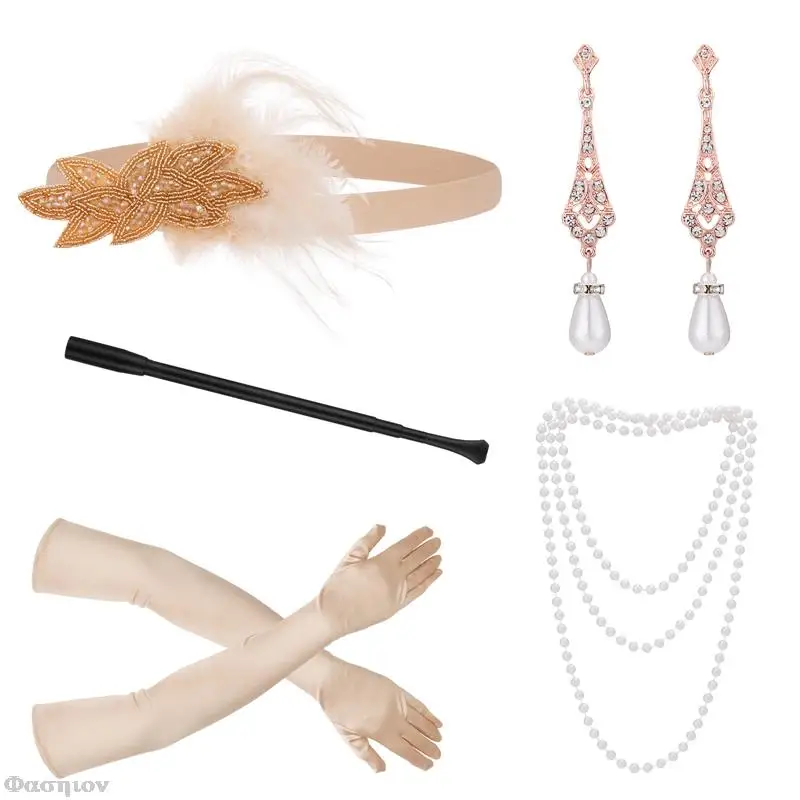 Новинка 1920s Flapper Retro вечерние Props GATSBY CHARLESTON повязка на голову жемчужное ожерелье с