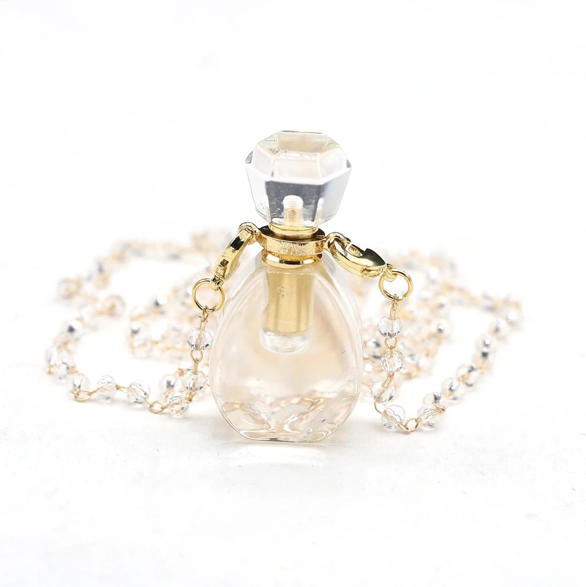 

Irregular Natural Stone Perfume Bottle Pendant Necklace Reiki Heal Crystal Clear Quartz Pendant Chain Necklace for Women Jewelry