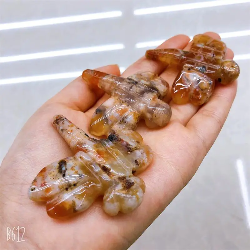 

Natural Carnelian Dragonfly Statue Hand-carved Figurine Animal Home Decoration And Stones Healing Gift 1pcs