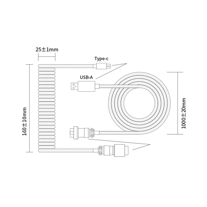 Механическая клавиатура 3 м Тип C спиральный кабель USB провод механическая