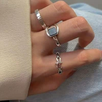 s925 sterling silver rings women vintage black onyx geometric square ring luxury fashion delicate personality simple women rings