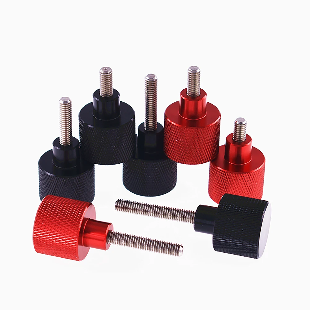 

2pcs M5*L=5-60mm Aluminium Alloy+Stainless Steel Knurled Thumb Screw Red/ Black Hand Grip Knob Step Screw Bolts