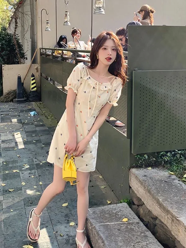 Нежное стильное милое Цветочное платье для девочек на шнуровке летнее Новое