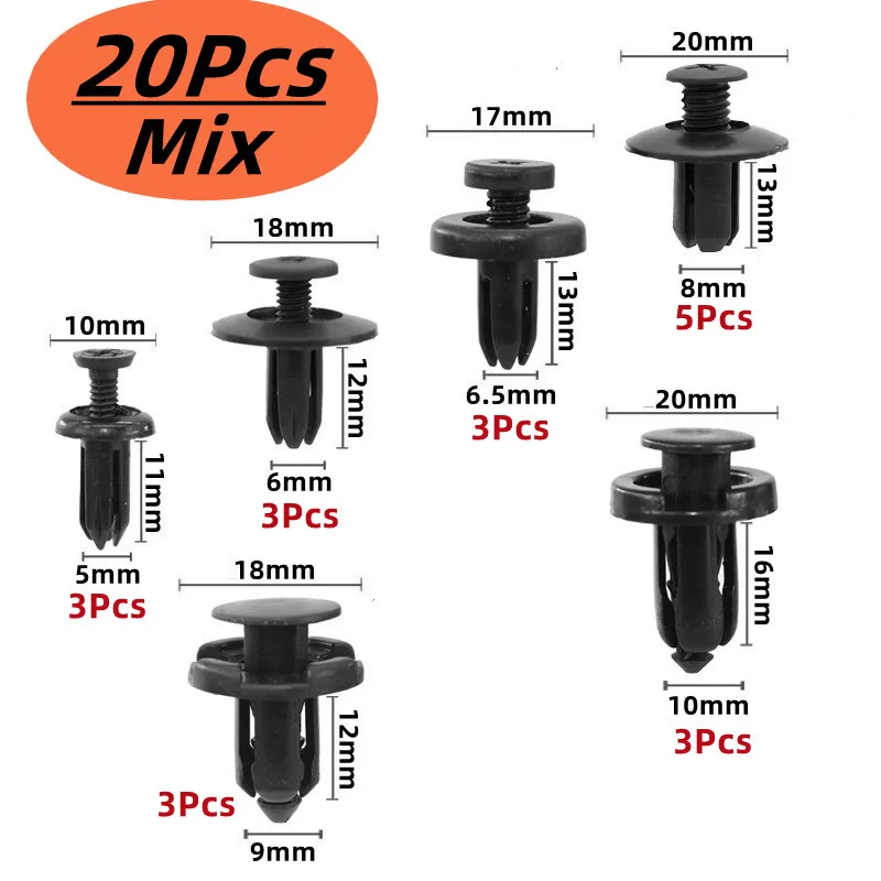 20 шт.  5 мм 6 мм 7 мм 8 мм 9 мм 10 мм Винт с отверстием пластиковый крепеж для бампера стандартная Пряжка для Audi Toyota VW Buick Honda Renault Nissan