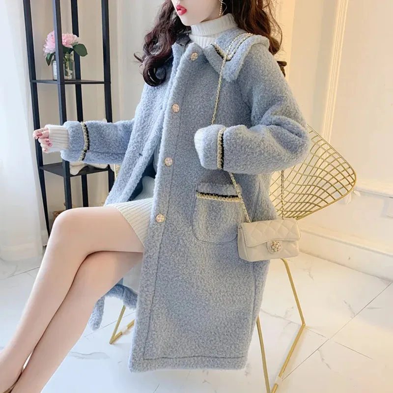

Autumn And Winter Fashion Mid-Length Lamb Wool Coat Women's New 2022 Korean Fashion Thicken Warm Female Single-Breasted Jacket