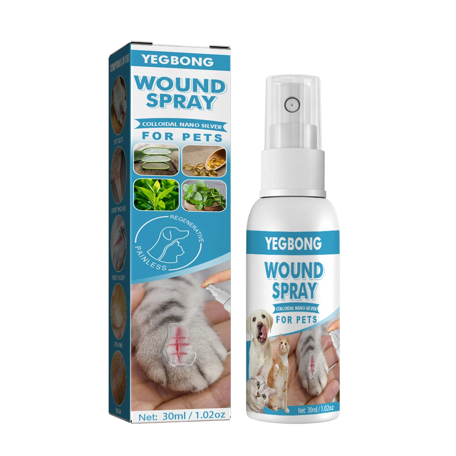 

30ml Pet Skin Care Products Health Care Mild Ingredients External Use Dog Skin Ulcer Spray Pet Sensitive Skin Cleaning Supplies