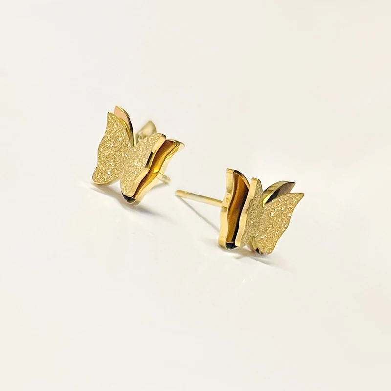 

Korean Fashion Female Style Cute Butterfly Design Stainless Steel Stud Earrings 18K Gold
