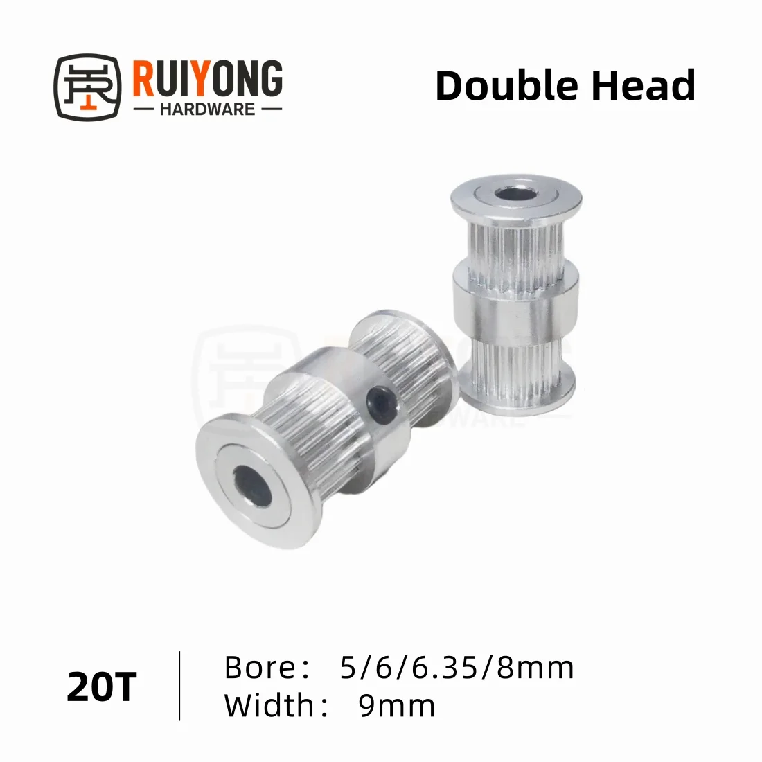 

Шкив GT2 с двойной головкой, алюминий, 20 зубьев, отверстие 5 мм, 6 мм, 6,35 мм, 8 мм, ширина 9 мм, шкив для синхронизации для 3D-принтера