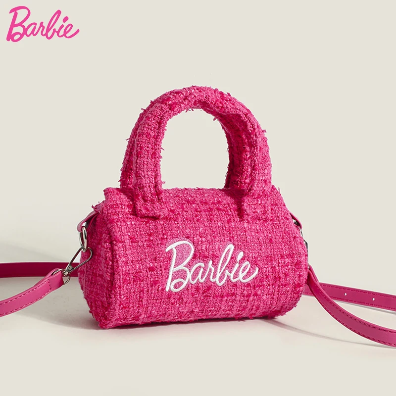 

Сумка Барби женская розовая/черная, Модный саквояж на плечо в форме бочонка, аксессуар для одежды