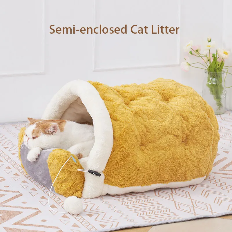 

New Pet Cat Nest Bed Mat Fleece Warm Semi-closed Puppy Nest Dual-purpose Kitten Pillow Kennel Pet Supplies For Chihuahua Teddy