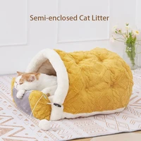 new pet cat nest bed mat fleece warm semi closed puppy nest dual purpose kitten pillow kennel pet supplies for chihuahua teddy