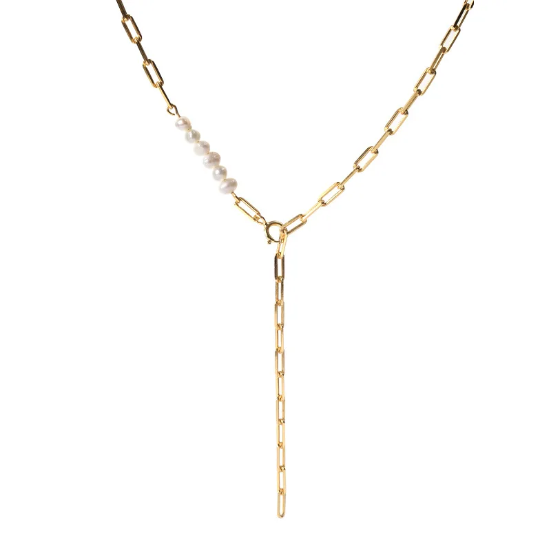 

Adjustable Link Chain Women Trendy Natural Baroque Pearl Necklace 925 Silver 18K Gold Plated Link Chain Necklace For Women