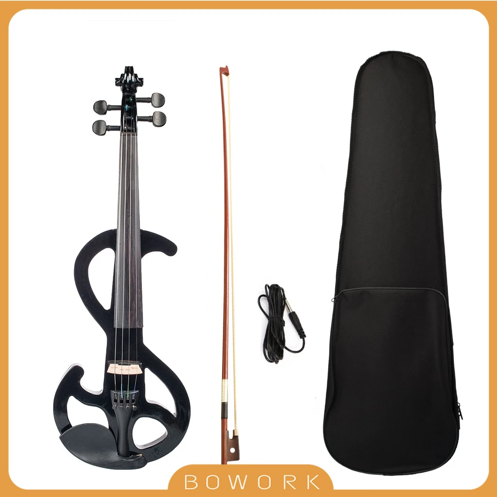 Electric Silent Violin 4/4 Electric Violin Black Fiddle Brazilwood Bridge Student Violin W/Carrying Strap Case & Accessories SET