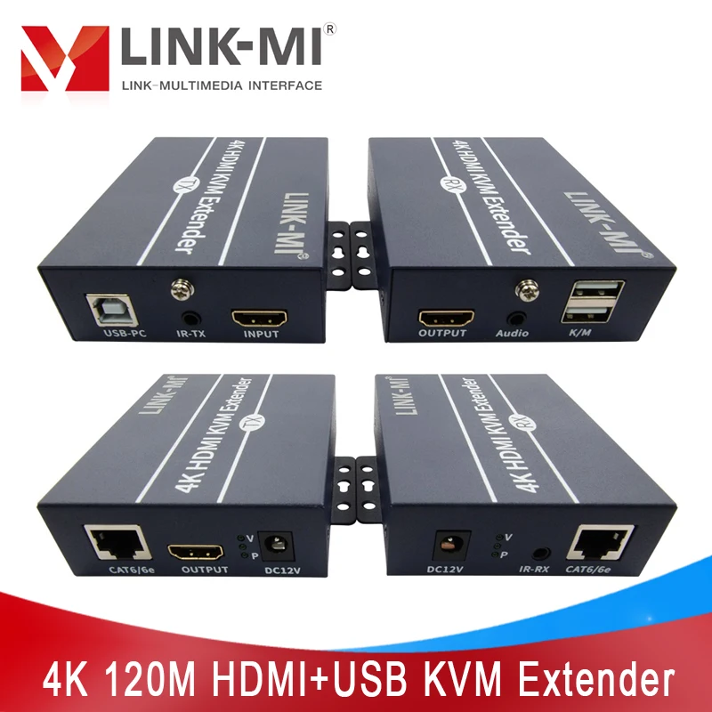 LINK-MI 120 м 4K HDMI KVM-удлинитель с локальным выходом через Cat5e/6 кабелей, поддержка USB клавиатуры и мыши с ИК/3,5 аудио HDMI