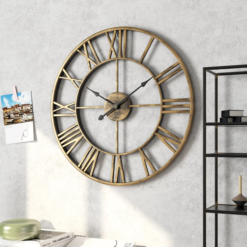 

Bedroom Wall Clocks Living Room Home Vintage Gold Industrial Gold Metal Digital Wall Clock Large Reloj Pared Decorarion