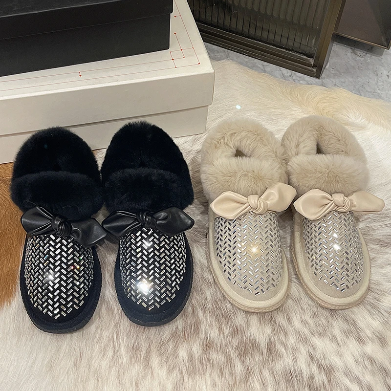

Snow Boots Women's 2022 Winter New Style Plus Velvet Thick Wool Cotton Shoes Women's Foreign Style Rhinestone Short Ankle Boots