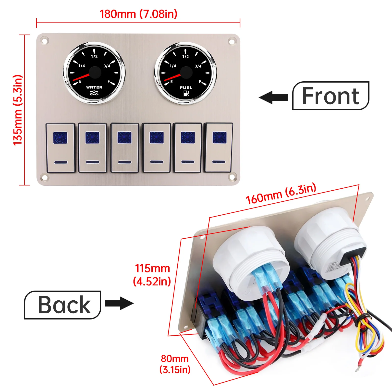

12V/24V Rocker Switch Panel For Truck Camper RV Yacht Marine With Fuel Level&Water Level Gauge 0-190/240-33ohm