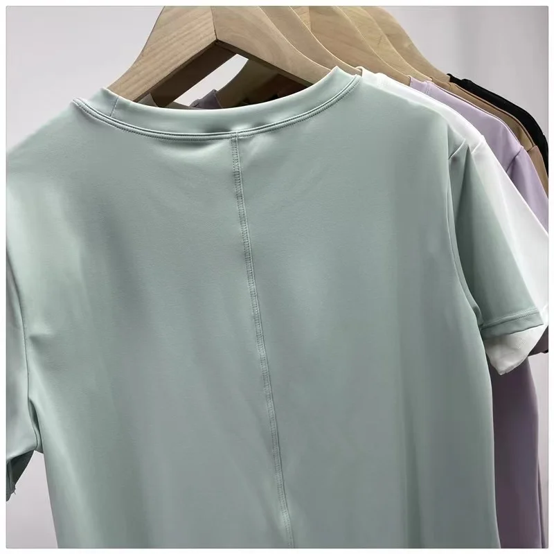 Lulu Sports Short Sleeve Shirt Women's Summer Loose Thick Material Breathable Top Quality Tank Tops