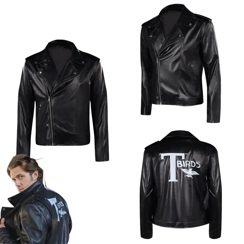 Grease Pink Ladies Danny Cosplay Men Black T-birds Jacket Costume Outfits Male Casual Streetwear Coat Halloween Carnival Suit