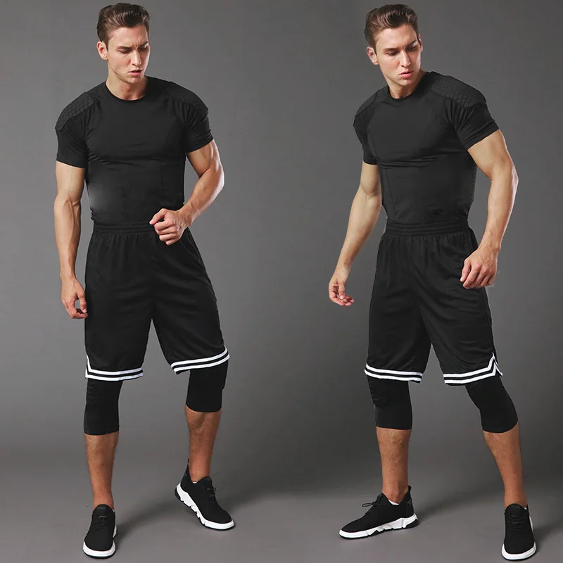 

Men's Sports 3/4 Cropped Pants Gym Running Leggings Male Joggings Elastic Compressions Sweatpant Football Basketball Trousers