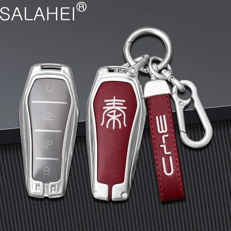 

Zinc Alloy Car Smart Remote Key Fob Case Full Cover Bag For BYD Qin Plus Ev Pro Dmi 2021 Protector Shell Keychain Accessories