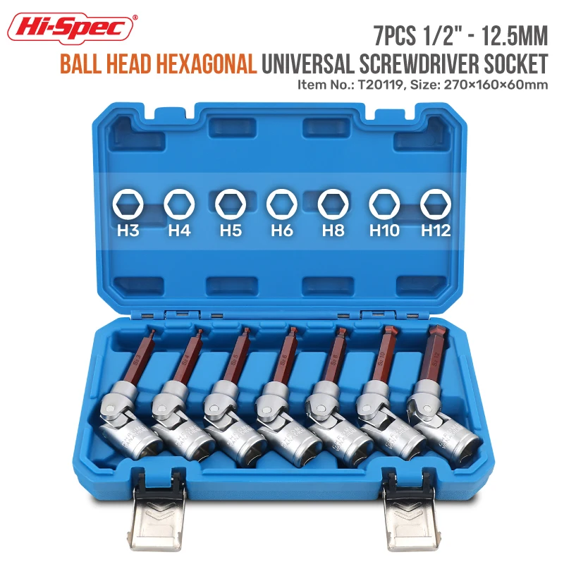 Hi-Spec 7pcs Ball Head Hexagonal Universal Socket Set 1/2