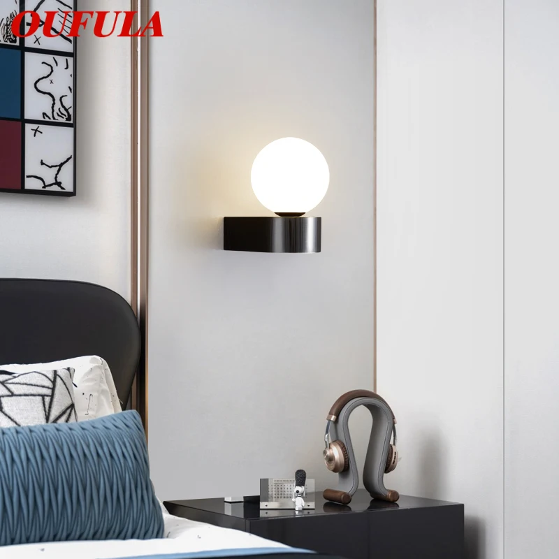 

OUFULA Contemporary Black Brass Sconce light LED 3 Colors Simply Creative Beside Light for Home Bed Room Decor