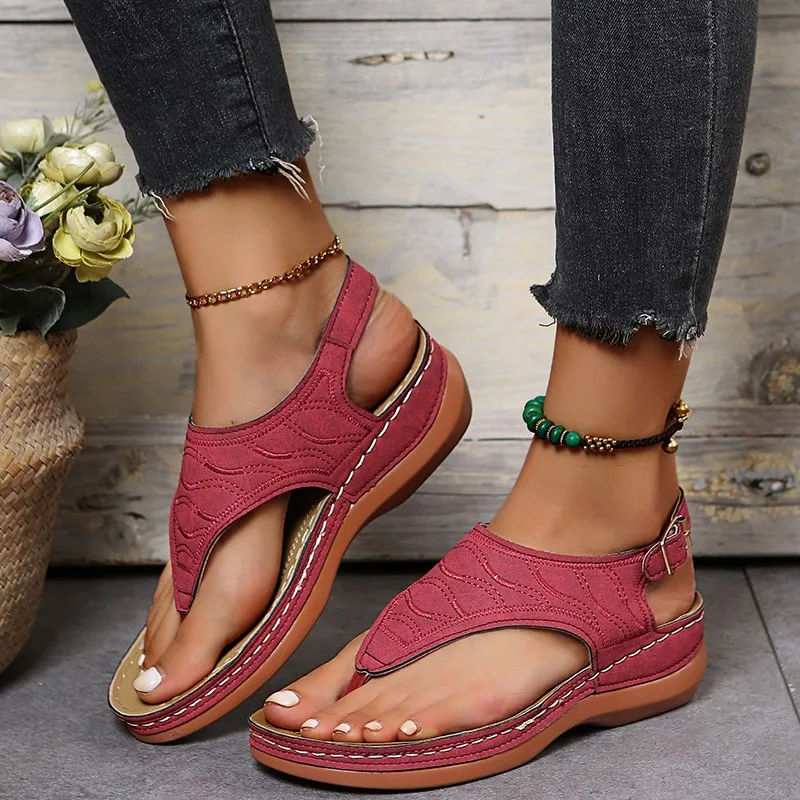 

2022 Summer Women Strap Sandals Women's Flats Open Toe Solid Casual Shoes Rome Wedges Thong Sandals Sexy Ladies Shoes