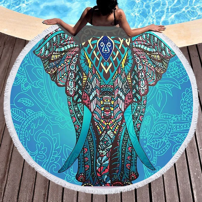 

150CM Round Beach Towel with Tassel Digital Printing Bohemian Microfiber Bath Towel Beach Towel Tapestry
