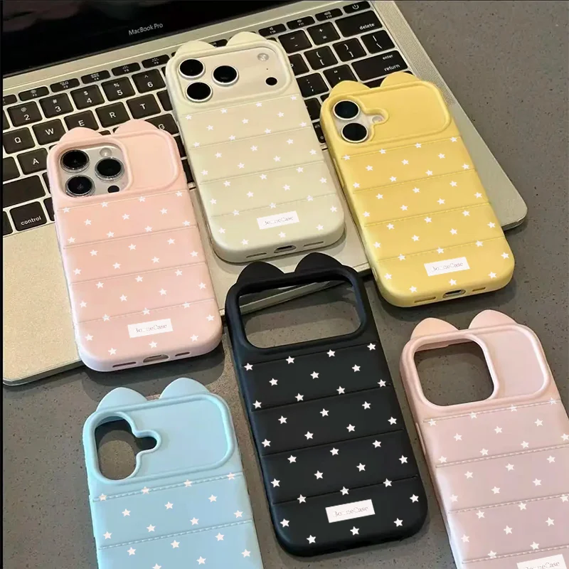 Корейский мягкий чехол для телефона INS White Star для iPhone 17 16 15 Pro Max 16 15 14 Plus 11 12 13 Pro Max с защитой объектива в виде кошачьих ушек. (art.: 3920dd2f39c29) - 3920dd2f39c29