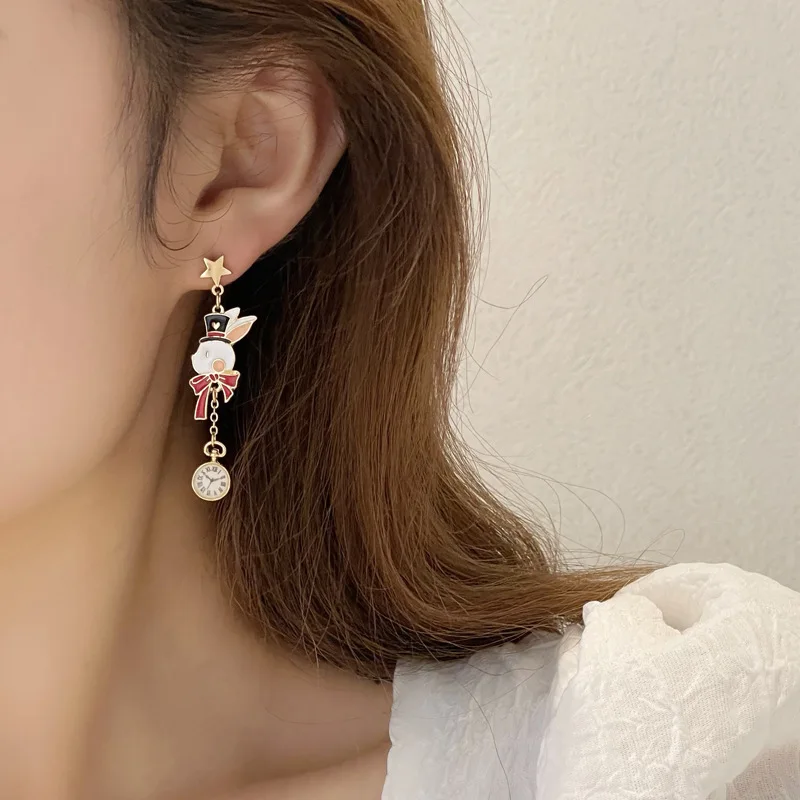 

Long Asymmetric Star Dsigner Earrings Cute Rabbit Cartoon Korean Earrings Jewelry for Women