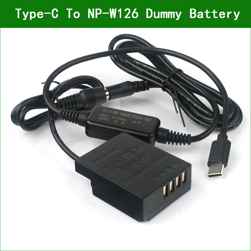 

CP-W126 USB Type-C NP-W126 W126S Dummy Battery Power Adapter DC coupler For Fujifilm X-T30 X-T100 X-T200 X-S10 X100F