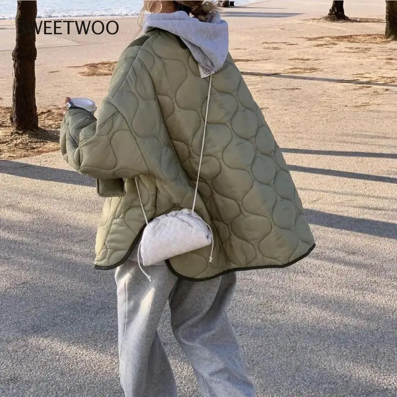 Autumn Winter Women Loose Jackets Thin Parka Oversize Coats Round Neck Outwear Female Coats Long Sleeve Cotton Clothing