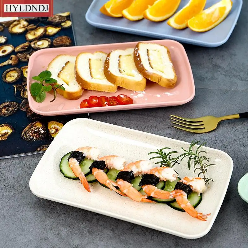 

Dessert Sushi Pasta Plate Dish Creative Wheat Straw Rectangular Plastic Plate Melamine Healthy Tableware Kitchen Cooking Utensil