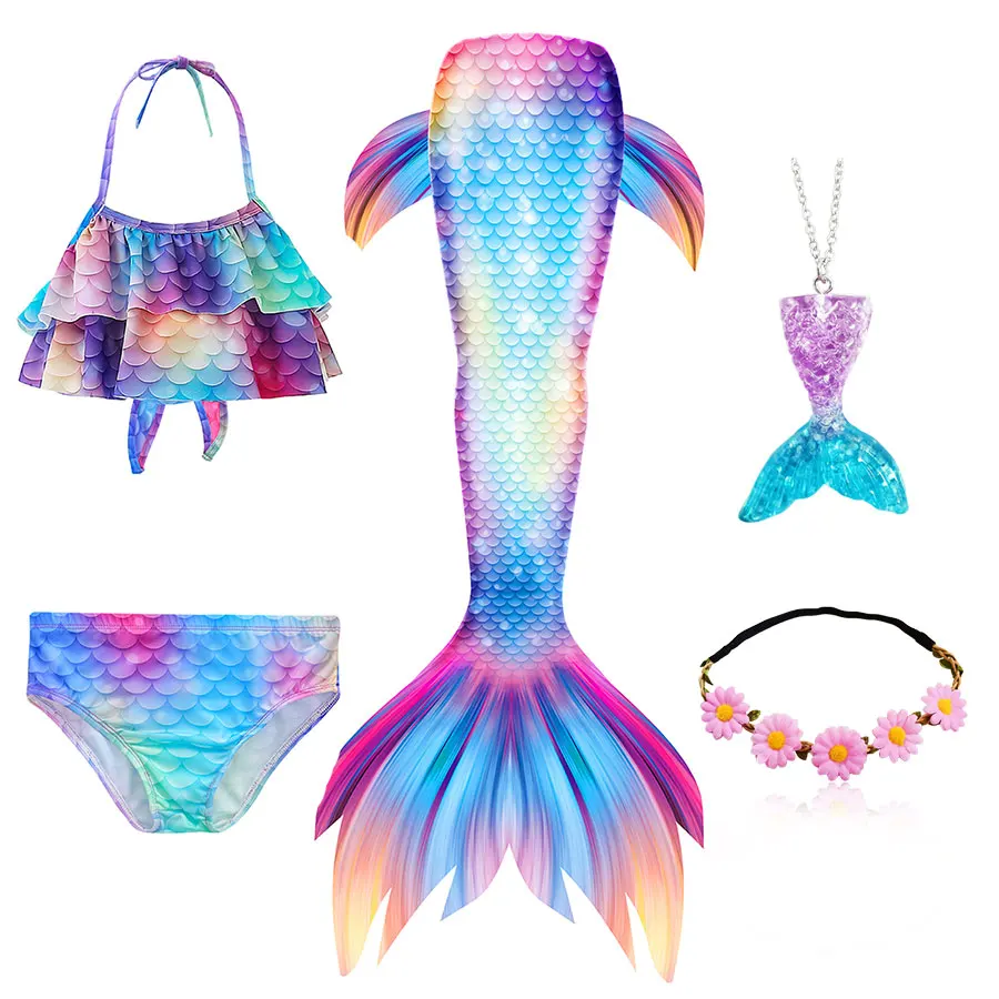 

Kids Girls Swimming Mermaid Tail Mermaid Costume Cosplay Children Swimsuit Fantasy Beach Bikini Can Add Monofin Fin Halloween